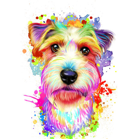 Watercolor Rainbow Style Wire Fox Terrier Portrait from Photos - example