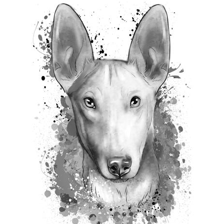 Bull Terrier Portrait from Photo Hand Drawn in Grayscale Watercolor Style - example