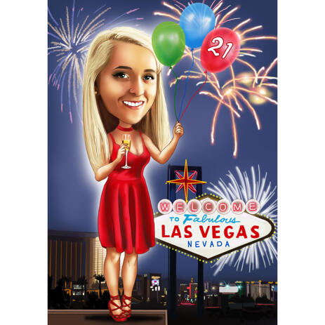 Colored Style Sister Birthday Caricature from Photos with Custom Background - example