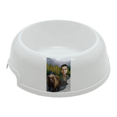 Man with Pet Caricature on Pet Bowl - example