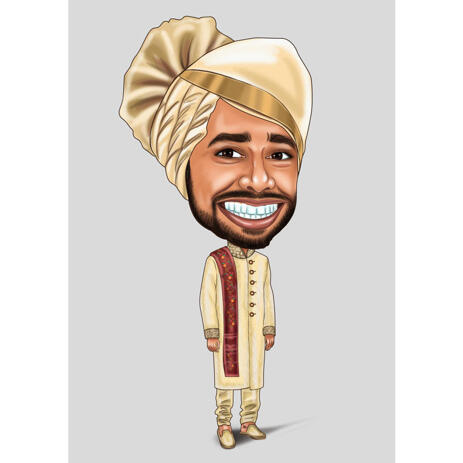 Custom Indian Groom Exaggerated Caricature from Photo on Color Background - example