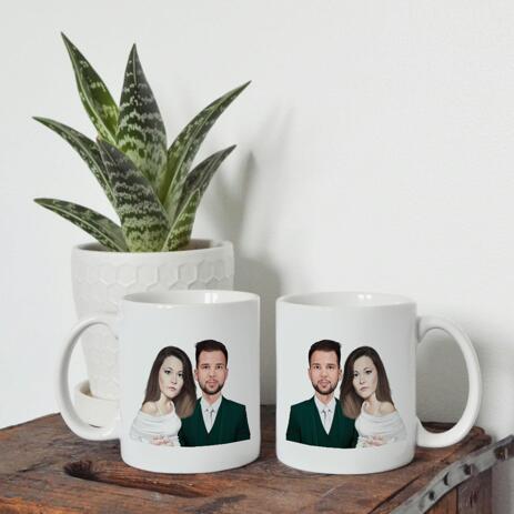 Bride and Groom Portrait as Wedding Gift on Mug - example