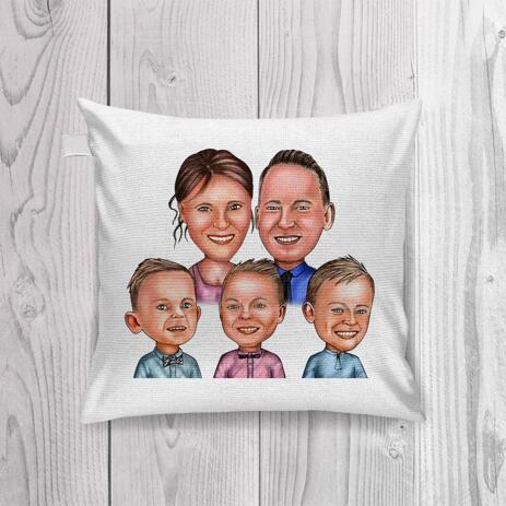 Family Portrait Caricature Print on Pilllow - example
