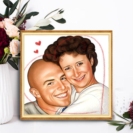 Lovely Couple Caricature Portrait in Color Style on Poster Print Gift - example