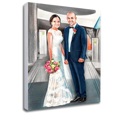 Hand-Drawn Bride and Groom Portrait Printed on Canvas - example