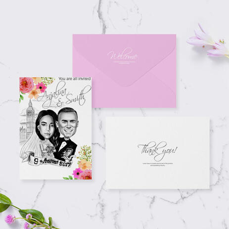 Bride and Groom Cartoon from Photos as Invitations - example