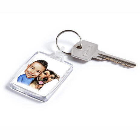 Kid and Dog Caricature as Keyrings - example