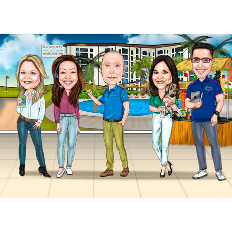 Group Casual Work Funny Cartoon from Photos with Custom Background - example