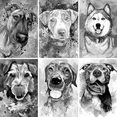 Graphite Dog Portrait from Photos with Custom Background - example