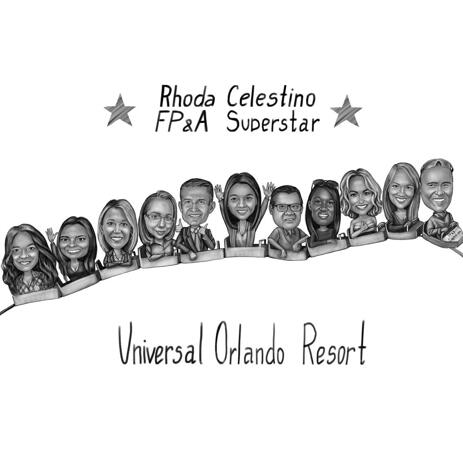 Rollercoaster Business corporate Cartoon Portrait from Photos with Company Emblem Sign - example