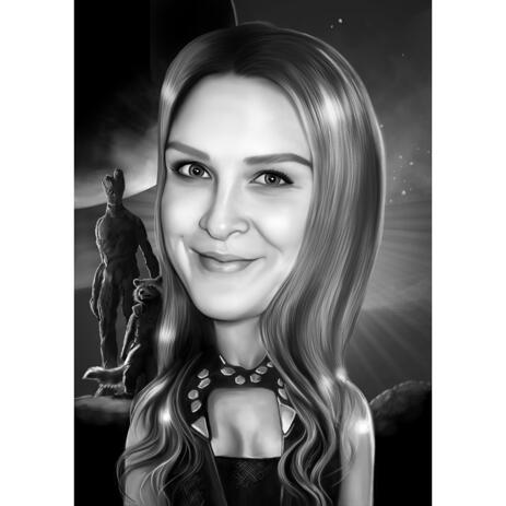 Black and White Caricature with Custom Background for Guardians of the Galaxy Fans - example
