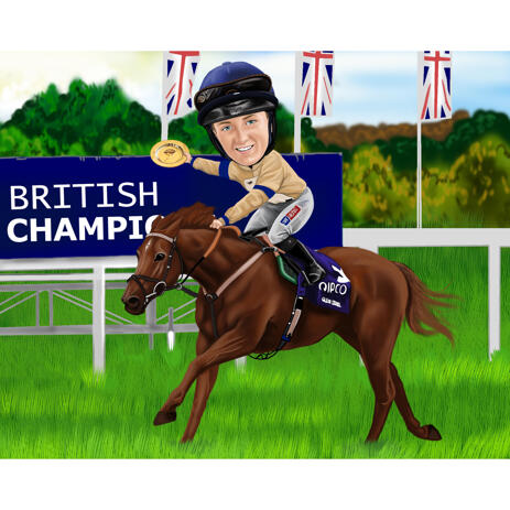 Person in Horse Race Funny Cartoons from Photos in Vivid Colorful Style - example