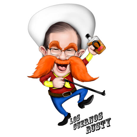 Custom Man Caricature from Photos for Yosemite Sam Fans - example