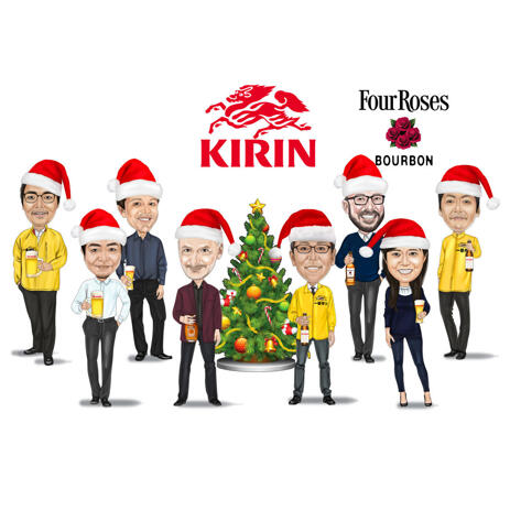 Company Group Christmas Staff Caricature Portrait Cartoon with Logo - example