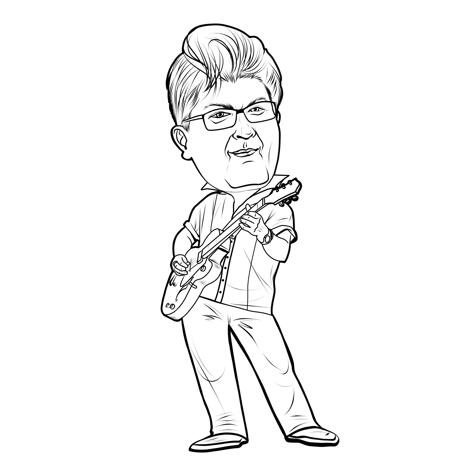 Person with Guitar Caricature in Line Style for Music Lovers Gift - example