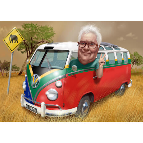 Custom Bus Driver Caricature Gift with Background from Photos in Color - example