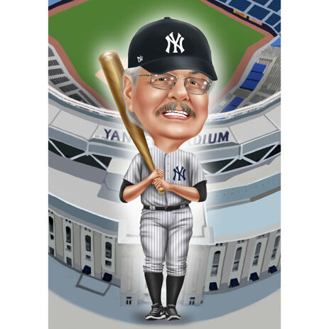 Baseball-karikatyyri stadionin taustalla - example