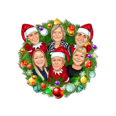 Corporate Christmas Wreath Digital Caricature Cards Gift from Photos - example