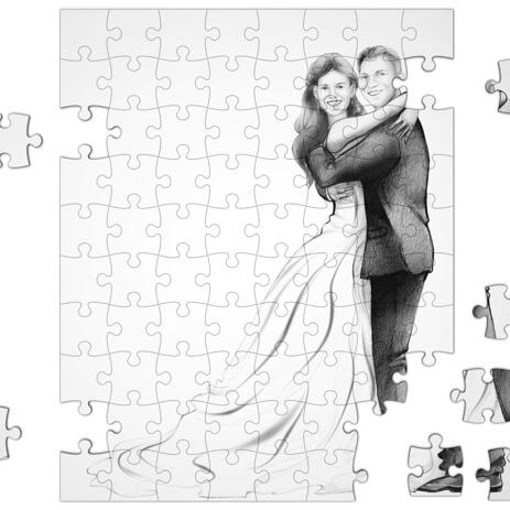 Just Married Caricature Printed on Puzzle - example