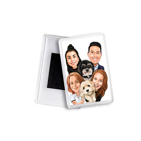 Family with Pets Caricature as Magnets - example