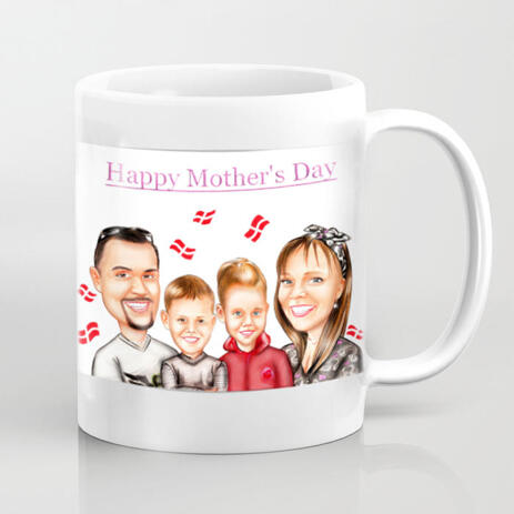 Personalized White Ceramic Mug: Family Cartoon Illustration from Photo - example