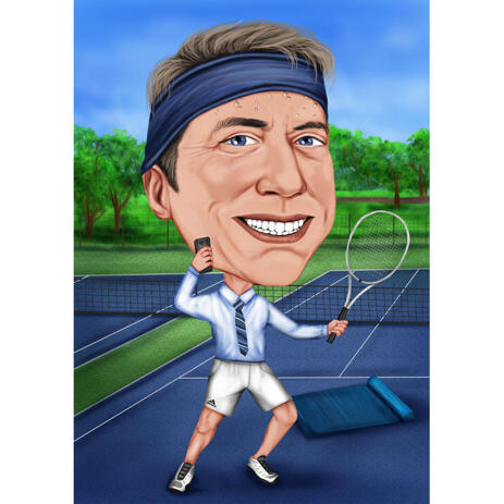 Custom Tennis Caricature from Photos with Tennis Court Background - example