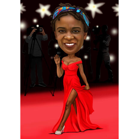Hand-Drawn Woman in Red Dress Caricature from Photos - example