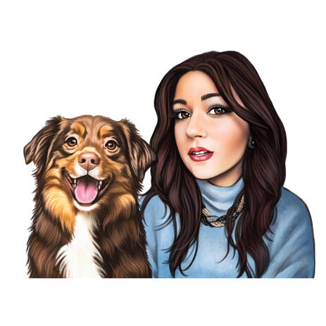 One Person and Pet Portrait Caricature from Photos in Colored Style - example