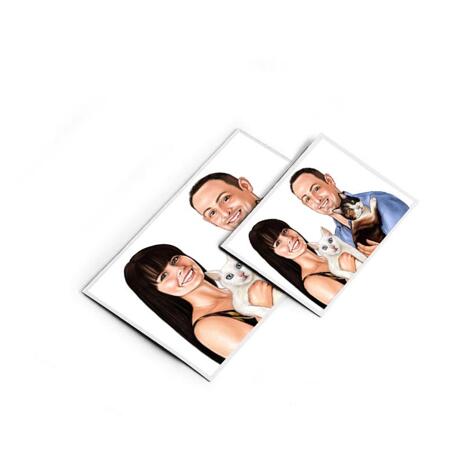 Family with Pets Caricature on Magnets - example