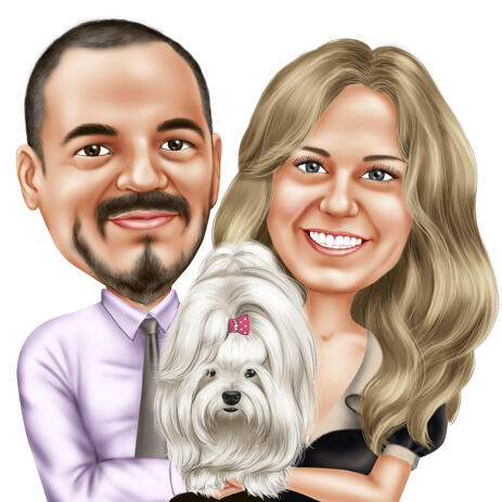 Couple with Pet Caricature Portrait from Photos - example