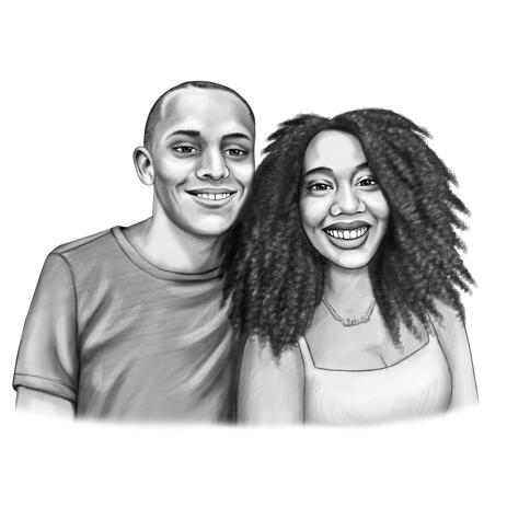 Hand Drawn Couple Portrait Black and White Style with White Background - example