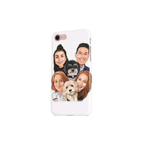 Family with Pets Caricature as Phone Case - example
