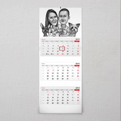 Group Pets Caricature on Calendar - example