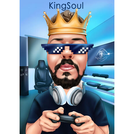 Gamer Gift - Caricature Portrait from Photo with Custom Background - example