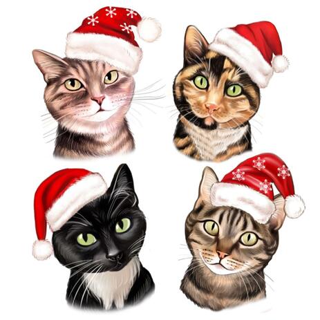 Christmas Cats Caricature Portrait in Color Style - example