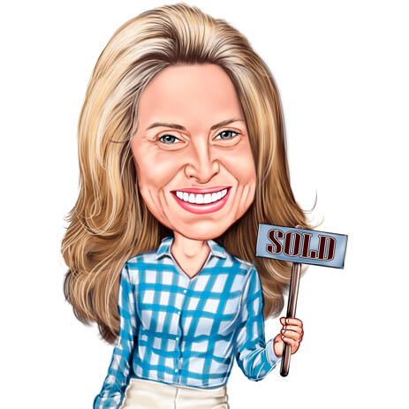 House Agent Holding Sign - Colored Caricature from Photo - example