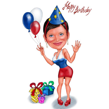 Caricature De Fille Joyeux Anniversaire Dans Le Style De Couleur Du Corps A Partir De Photos