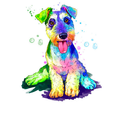 Fox Terrier Dog Breed Caricature Portrait in Full Body Bright Watercolor Style from Photo - example