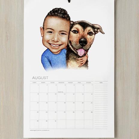 Kid and Dog Caricature as Calendar - example