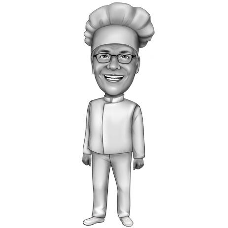 Full Body Chef Cartoon Drawing in Black and White Digital Style from Photos - example