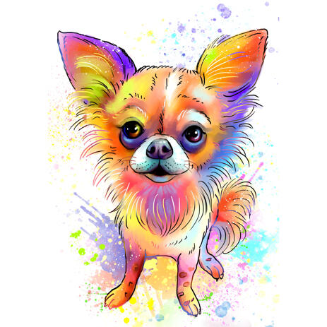 Watercolor Pastel Full Body Chihuahua Cartoon Portrait Drawing Art