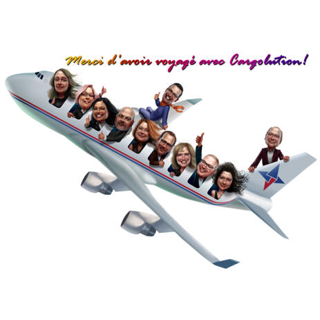 Aviation Airline Employee Group Cartoon Drawing in Colored Style from Photos - example