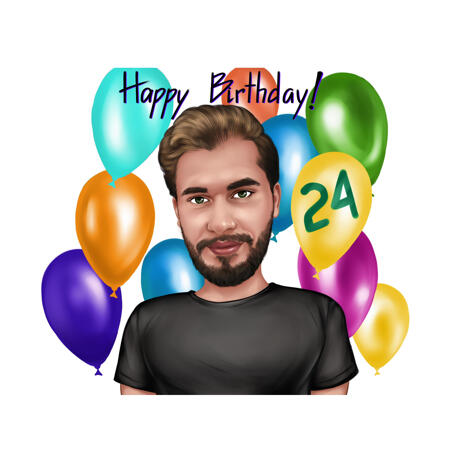 Birthday Caricature with Balloons for Him from Photos - example