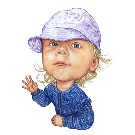 Funny Baby Caricature Portrait Hand Drawn in Colored Pencil Style from Photos - example