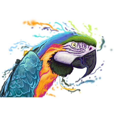 Macaw Parrot Cartoon Portrait in Bright Watercolor Style from Photos - example