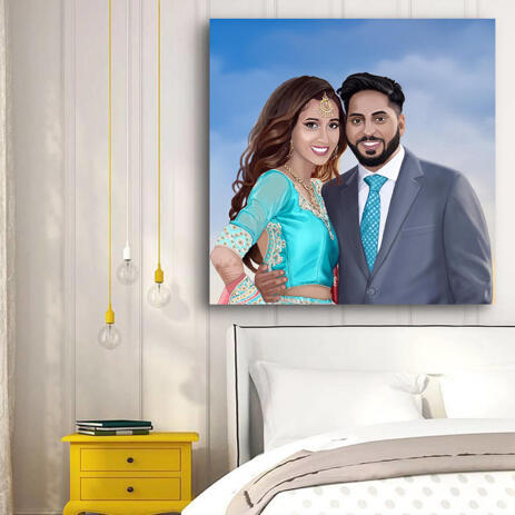 Colored Style Couple Portrait Hand Drawn from Photos - Canvas Print - example