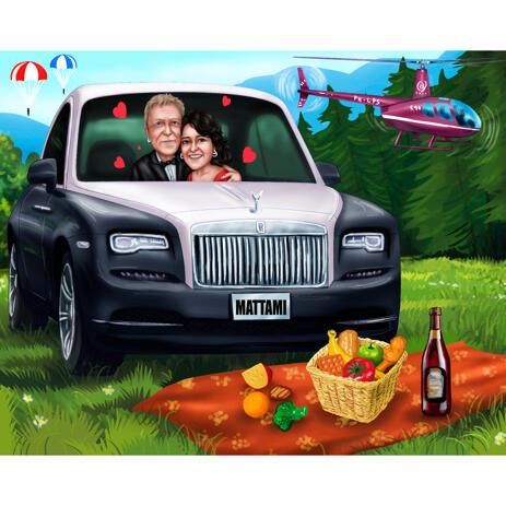 Custom Picnic Couple Caricature from Photos for Camping Holiday Cartoon Gift - example
