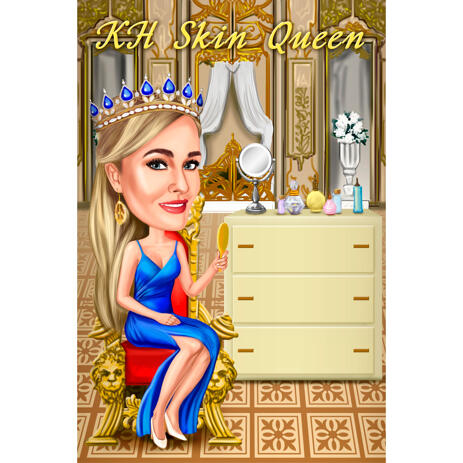 Personalized Beautician Cosmetology Cartoon Drawing Gift from Photos with Custom Background - example
