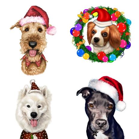 Christmas Dogs Caricature Portrait in Color Style - example