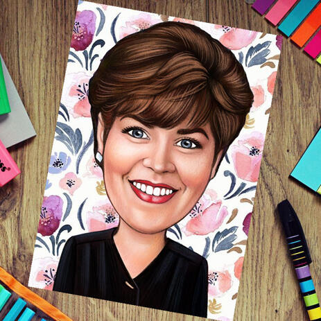 Photo Print: Custom Pencils Drawing of Woman Cartoon from Photo - example